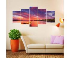 Prabahdak 5-teiliges Wandbild Gemälde Sonnenuntergang Ozean Foto Gemälde Das Bild Landschaft Bilder Öl für Zuhause Moderne Dekoration Druck Dekoration für Wohnzimmer Schlafzimmer Dekor Modern Boats