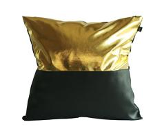 Kdays Designer Moderne Kopfkissen Bezug Überwurf Kopfkissen Dekorative Faux Leder Bezug Handgefertigt Kissen Cover 20x20 inches Halfgold-Black