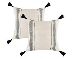 Webte Nook Dekorative Überwurf-Kissenbezüge, nur für Couch, Sofa oder Bett, Set mit 2 Stück, 45,7 x 45,7 cm, modernes Design, 100% Baumwolle, dick, Gewebte Quaste, Pom Pom Luca