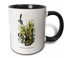 3dRose mit Mockingbird John James Audubon-Two Ton, schwarz, Kaffeebecher, Keramik, Schwarz/Weiß, 10.16 cm x 7,62 x-Uhr