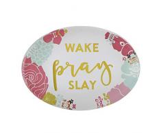 CB Gift Faithworks Briefbeschwerer aus Glas, oval, Blumenstrauß, mit Schriftzug, 10,2 x 9,9 cm, Wake, Bete, Slay