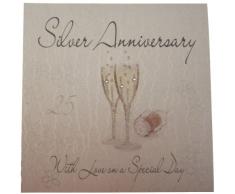WHITE COTTON CARDS WA25 Champagnergläser Silver Anniversary with Love on a Special Day, handgemacht, Weiß