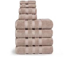 Vivendi Infinity Zero Twist 100% Baumwolle 8-Teiliges Handtuch Set, 4 Bad, 2 Hand, 2 Wash Linen Taupe