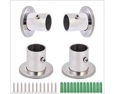 ASHOP Schrankstangenhalterung, robust, Edelstahl, Bürsten-Nickel, Sockelhalterung, Schrankstangenhalter, Endstütze für Kleiderschrank, Kleiderschrank, Duschvorhangstange, 2,5 cm Durchmesser, 2 Sets