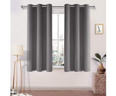 DWCN Verdunkelungsvorhänge, verdunkelnd, wärmeisolierend, Ösenvorhang, Schlafzimmer, Wohnzimmer W38, Polyester-Mischgewebe, grau, W38 x L45