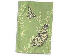 3dRose Pretty Butterflies On Pale Yellow and Green Floral Background Handtücher, weiß, 15 x 22