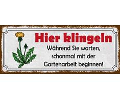 Schatzmix Spruch Garten Gartenarbeit klingeln Metallschild 27x10 cm Wanddeko tin Sign Blechschild, Blech, Mehrfarbig