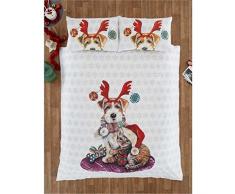 IvyandSnowy Weihnachten Hunde und Katzen Quilt Bettbezug und 2 Kissenbezüge Bett Set, Double