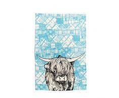Gillian Kyle Highland Cow Geschirrtuch, Tartan, Hellblau, Größe One