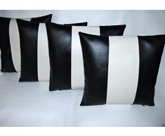 Zafy Leder-Kissenbezüge für Couch Sofa Bett massives Echtleder weich Kissenbezüge 16 X 16 schwarz/weiß