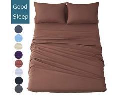 Shilucheng Bettlaken-Set, Mikrofaser, 1800 Fäden, ägyptische superweiche Bettlaken, 40,6 cm Tiefe Tasche, hypoallergen, 4-teiliges Doppelbett, King-Size-Bett Twin braun