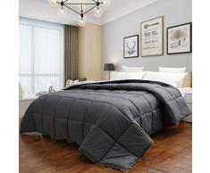 Masvi Bettdecke für alle Jahreszeiten, wendbar, gesteppt, Bettdeckeneinsatz mit Ecken, hypoallergen, Doppel-Plüschstoff Twin/Twin XL dunkelgrau