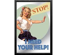 empireposter - Vintage Pin-Up - Help - GrÃ¶Ãe (cm), ca. 20x30 - Bedruckter Spiegel, NEU - Beschreibung: - Bedruckter Wandspiegel mit schwarzem Kunststoffrahmen in Holzoptik -