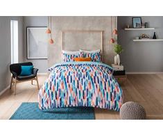Sleepdown Aquarell-Streifen Bettwäsche-Set, Einzelbett, Baumwoll-Mischgewebe, Blau