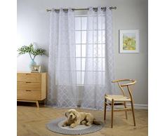 MIUCO Vorhang mit Stickerei, Spalier Design, Ösenvorhänge für Wohnzimmer, 2 Paneele, Textil, Silber, 37x95 inch
