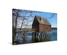 Premium Textil-Leinwand 90 cm x 60 cm quer Stelzenhaus - Plothener Teiche