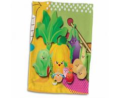 3dRose Veggie Fun Characters Pumpkin-Lettuce-Tomatoes and Friends Handtuch, weiß, 15 x 22