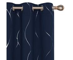Deconovo Verdunklungsvorhänge Wellen Foliendruck Muster Raumverdunklung Vorhang Thermoisoliert Fenster Energiespar Drapes Set von 2 Panels 42Wx45L Inch Marineblau