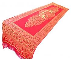 Blue Orchid Tischläufer Elefant mit Fransen Bestickt Goldfarben Orchidee Größe L 182,9 x 48,3 cm 76 x 19 rot