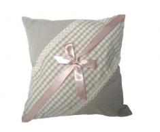 My Flair 24.58RA Romantik Kissen, 40 x 40 x 14 cm mit Füllung, 50% Baumwolle 50% Polyester, Handwäsche, beige mit rosa Schleife