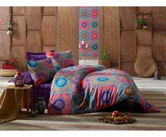 Eponj Home Bettwäsche-Set für Doppelbett 200 x 200 cm Viola Rosso Blu Beige