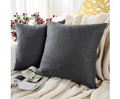 MERNETTE 2 Stück Chenille Weiche Dekorative quadratische Überwurf-Kissenbezüge, Home Decor Dekoration für Sofa Couch Bett Stuhl 45,7 x 45,7 cm 20x20 dunkelgrau