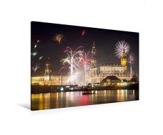 Calvendo Premium Textil-Leinwand 120 cm x 80 cm Quer, Feuerwerk Ã¼ber Dresden | Wandbild, Bild auf Keilrahmen, Fertigbild auf Echter Leinwand, Leinwanddruck Menschen Menschen