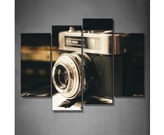uLinked Art Vintage Old Retro Traditionelle Kamera Action Golden Silber Schwarz Braun Bilder 4 Paneele Wand Kunstdruck auf Leinwand Home modernen Malerei Home Decor Wohnzimmer Esszimmer Schlafzimmer