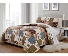 K&M MK Home Tagesdecke Gesteppt Print Floral Beige Burgund Violett Blau Taupe über Größe Neu # Milano Full/Queen