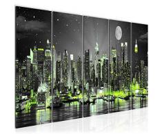 Bilder New York City Wandbild 150 x 60 cm Vlies - Leinwand Bild XXL Format Wandbilder Wohnzimmer Wohnung Deko Kunstdrucke Rot 5 Teilig - MADE IN GERMANY - Fertig zum Aufhängen 605256a