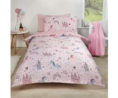 Dreamscene Einhorn Kingdom Bettwäsche-Set, Rosa, Einzelbett, Polycotton, Polyester, 50% Baumwolle, Blush