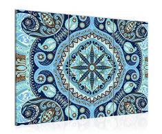 Bilder Mandala Abstrakt Wandbild 120 x 80 cm Vlies - Leinwand Bild XXL Format Wandbilder Wohnzimmer Wohnung Deko Kunstdrucke Blau 3 Teilig - MADE IN GERMANY - Fertig zum Aufhängen 506731b