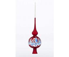 Christbaumspitze, Glas, 25,4 cm, mundgeblasen und Handbemalt, Verschiedene Muster/Farben/Stile Winter Red