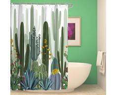 HMWR Duschvorhang mit tropischen Sukkulenten und Kaktus, wasserdicht, für Badezimmer, Standardgröße 177,8 x 177,8 cm, Grün Large Multi-Colored 03