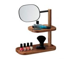 Relaxdays Kosmetikspiegel, 2 Ablagen, Holz, Metall, verstellbar, Bad, Flur, Schmuckablage, HBT 34x30x14cm, natur/schwarz