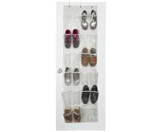 Praktischer Wäschekorb 24 verstärkte Taschen Hakenleiste Schuh Organizer, Polyester, weiß, 18 x 64