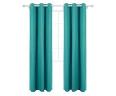 Deconovo Verdunkelungsvorhänge mit Marmor-Muster, wärmeisoliert, für Fenster, Ösen, Textur, geprägte Verdunkelungsvorhänge für Esszimmer, 42 x 84 l, Türkis