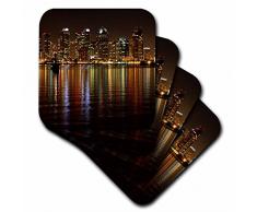 3dRose CST_157584_1 Die Skyline von San Diego bei Nacht mit Reflektion im Wasser, Stadtbild, Downtown, Kalifornien, weiche Untersetzer, 4er-Set