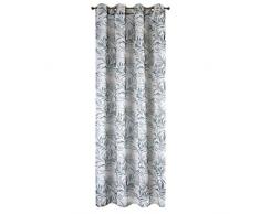 Design91 Blattmuster Blätter Transparent 8 Ösen Weich Vorhänge Gardinen Schlafzimmer Wohnzimmer Lounge Edel, Weiß + Braun, 140X250cm