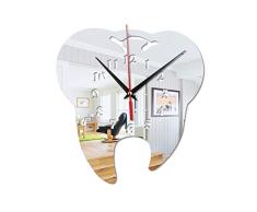 Easyinsmile Einzigartige Zahn-Wanduhr, geräuschlos, Zahnarzt-Dekoration, Spiegel, dekorative Klinik, Deko, Zahnarzt, Geschenk, batteriebetrieben Silber