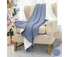 Katalonien Soft Kabel Stricken Pullover Decke wendbar Warm Sherpa Plüsch Überwurf Decke für Bett-Couch 152,4 x 127 cm, Polyester, blau, 50X60