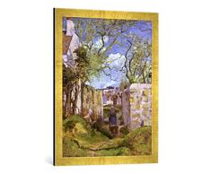 Gerahmtes Bild von Camille Pissarro Bäuerin mit Schubkarre, Maison Rondest, Pontoise (Landschaft bei Pontoise), Kunstdruck im hochwertigen handgefertigten Bilder-Rahmen, 50x70 cm, Gold Raya