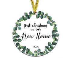 Kooer 2019 Dekofigur Our First Christmas as Mr & Mrs aus Porzellan, 7,6 cm Green Leaves New Home