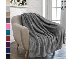 PAVILIA Pavillia Überwurfdecke aus Plüsch Sherpa für Couch Sofa, Flauschiger Microfaser Fleece Überwurf, weich, flauschig, gemütlich, leicht, solide Decke, Polyester, grau, 50 x 60 Inches
