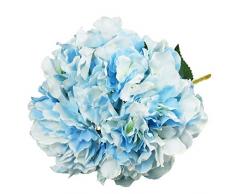 Lacheln Künstliche Hortensienblüten, 5 große Köpfe, Seide, Blumenstrauß für Zuhause, Hochzeit, Party-Dekoration blau