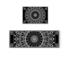 Z&L Home Küchenteppich und Matten rutschfest, 2-teiliges Set, Gummiunterseite, Akzentbereich, dünn, niedriger Flor, Innenbereich, Vintage-Stil, Azteken-Muster 15.7x23.6in+15.7x47.2in Mandala-014