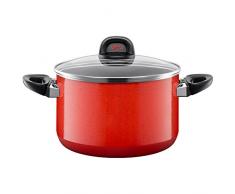 Silit Rojo Kochtopf, hoch 24cm, Glasdeckel, Fleischtopf 6,4l, Silitstahl Funktionskeramik, Topf Induktion, rot
