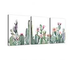 Leinwandbild für Wohnzimmer, Badezimmer, Wanddekoration, Sonne, Strand, Meer, Kokosnussbaum, Ozeanlandschaft, Gemälde zum Aufhängen, Dekoration für Büro, Schlafzimmer, Küche, Arbeit, Leinwand, 50,8 x 101,6 cm 16x24inches*3pcs Green Cactus Flower
