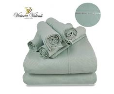 Victoria Valenti Bettlaken-Set mit 4 Kissenbezügen (Zwei Kissenbezüge), Doppelbett gebürstet und sehr weich mit tiefen Taschen für extra Tiefe Matratze, Mikrofaser, hypoallergen King blaugrün