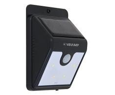 Velamp DORY Solarbetriebene Gartenwandleuchte mit Bewegungssensor, IP44 wasserdicht, 40 Lumen, 2 Lichtmodi. Für Garten, Balkon, Terrasse, Kunststoff, Schwarz